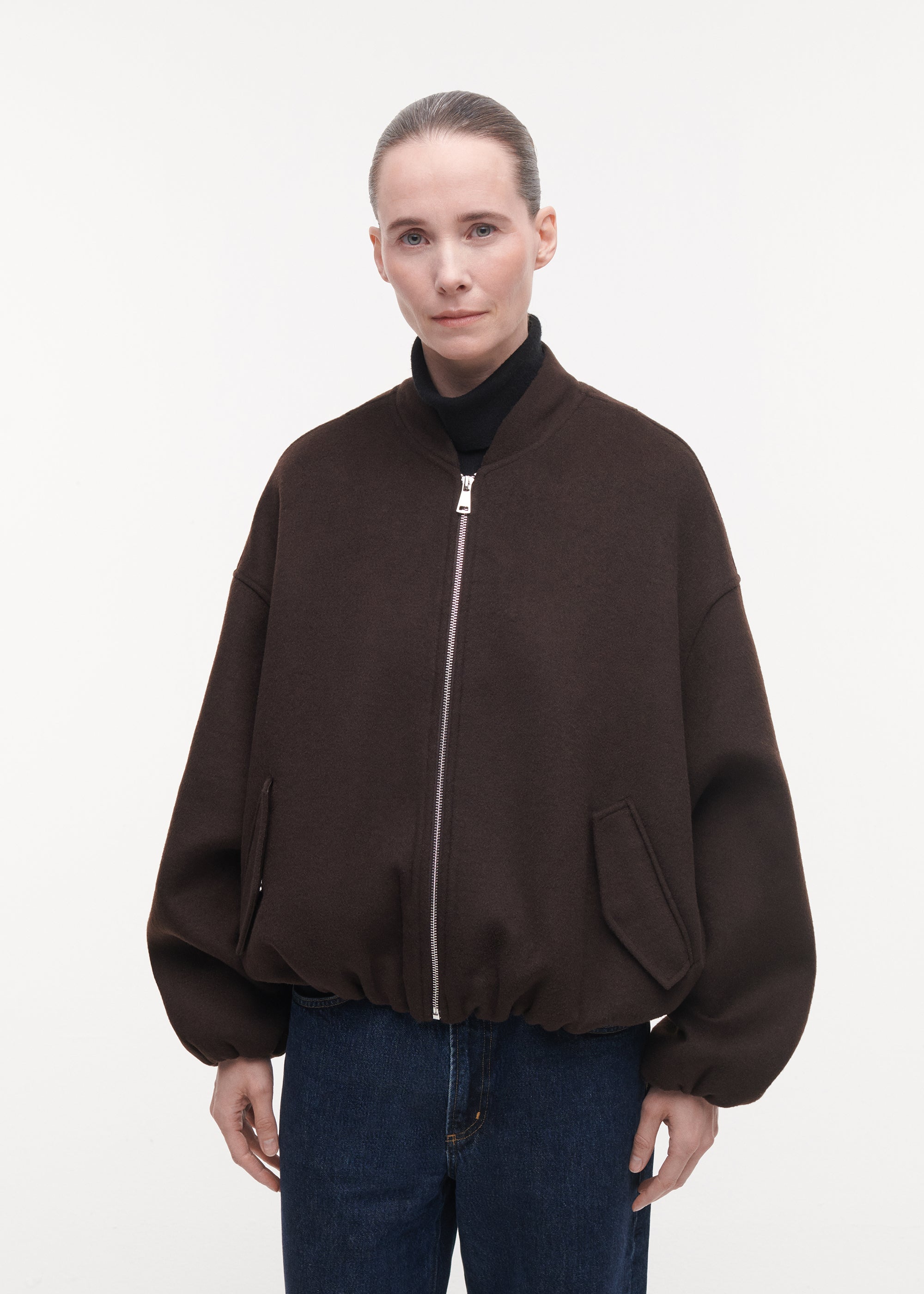 AHTI Wool Bomber Jacket | Dark Brown