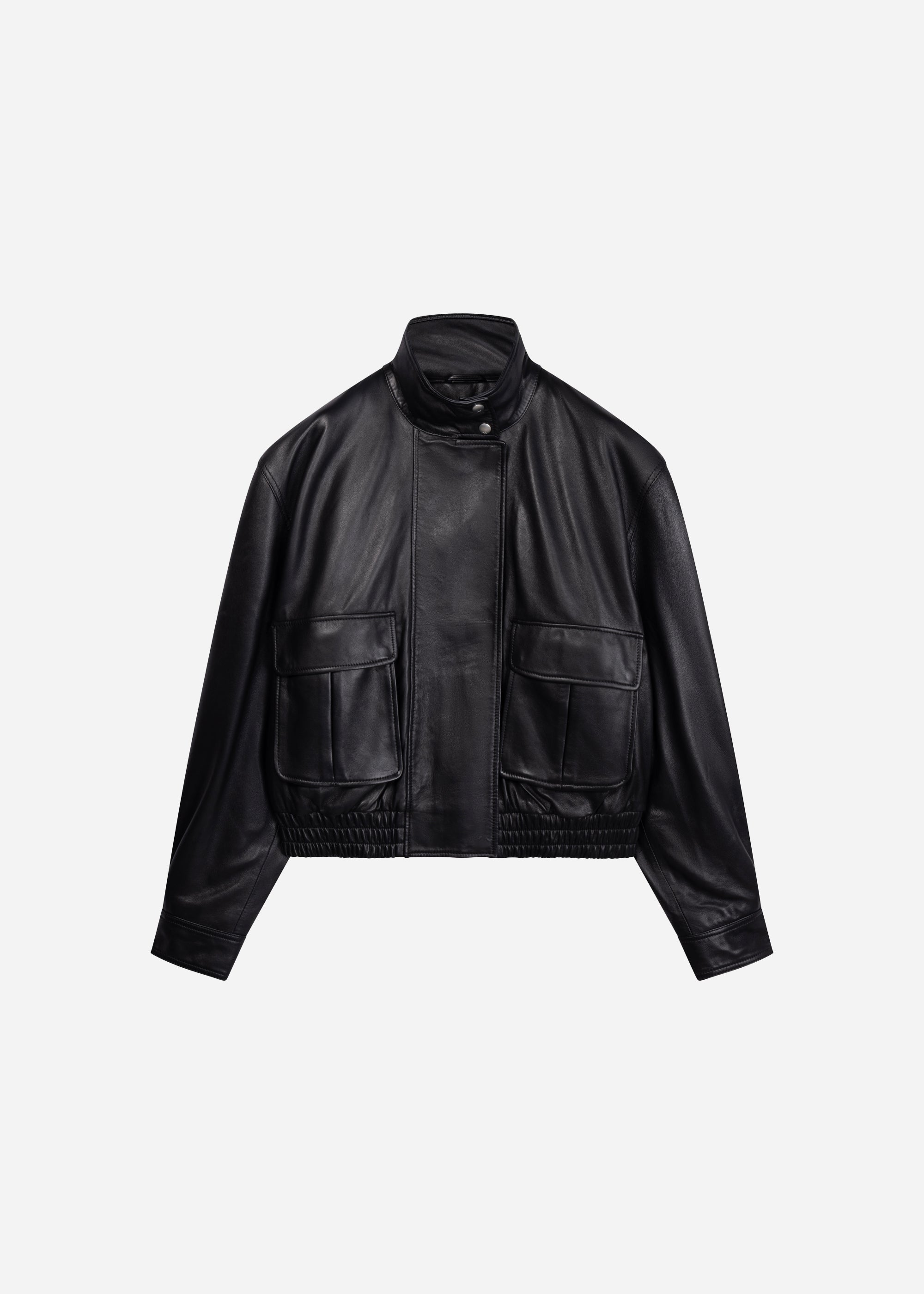 WILLOW Leather Funnel Neck Jacket | Black