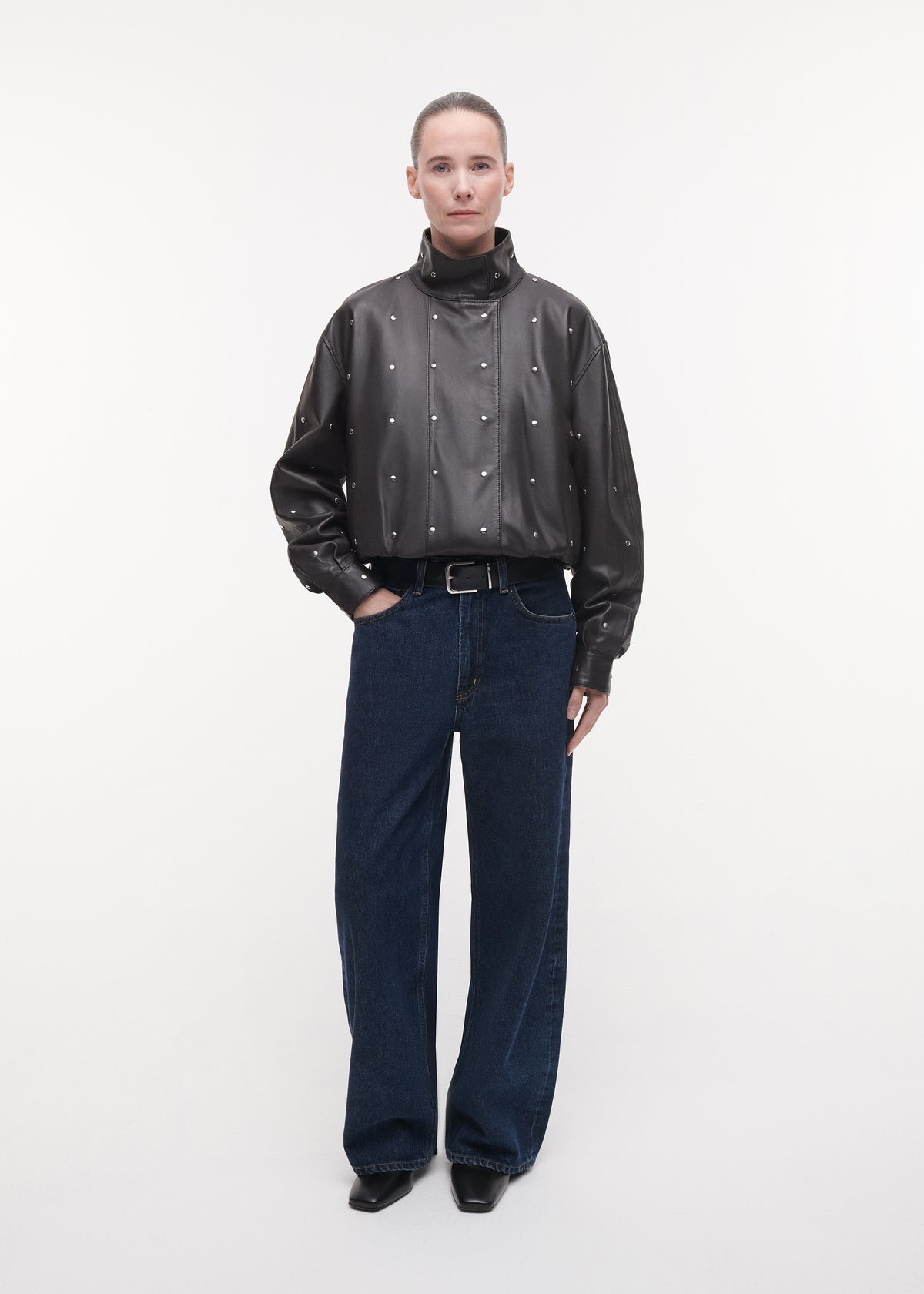 SALMA Studded Leather Jacket | Espresso