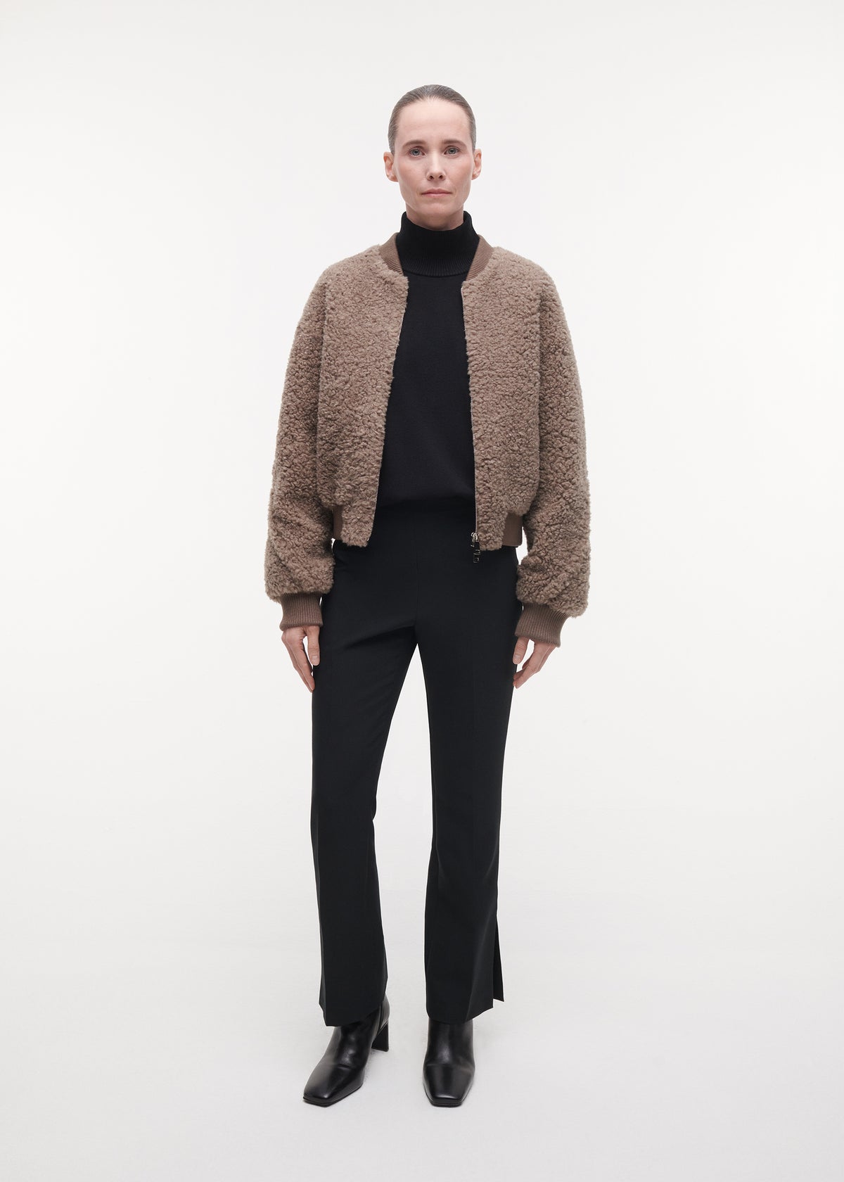 LAURA Teddy Bomber Jacket | Pebble