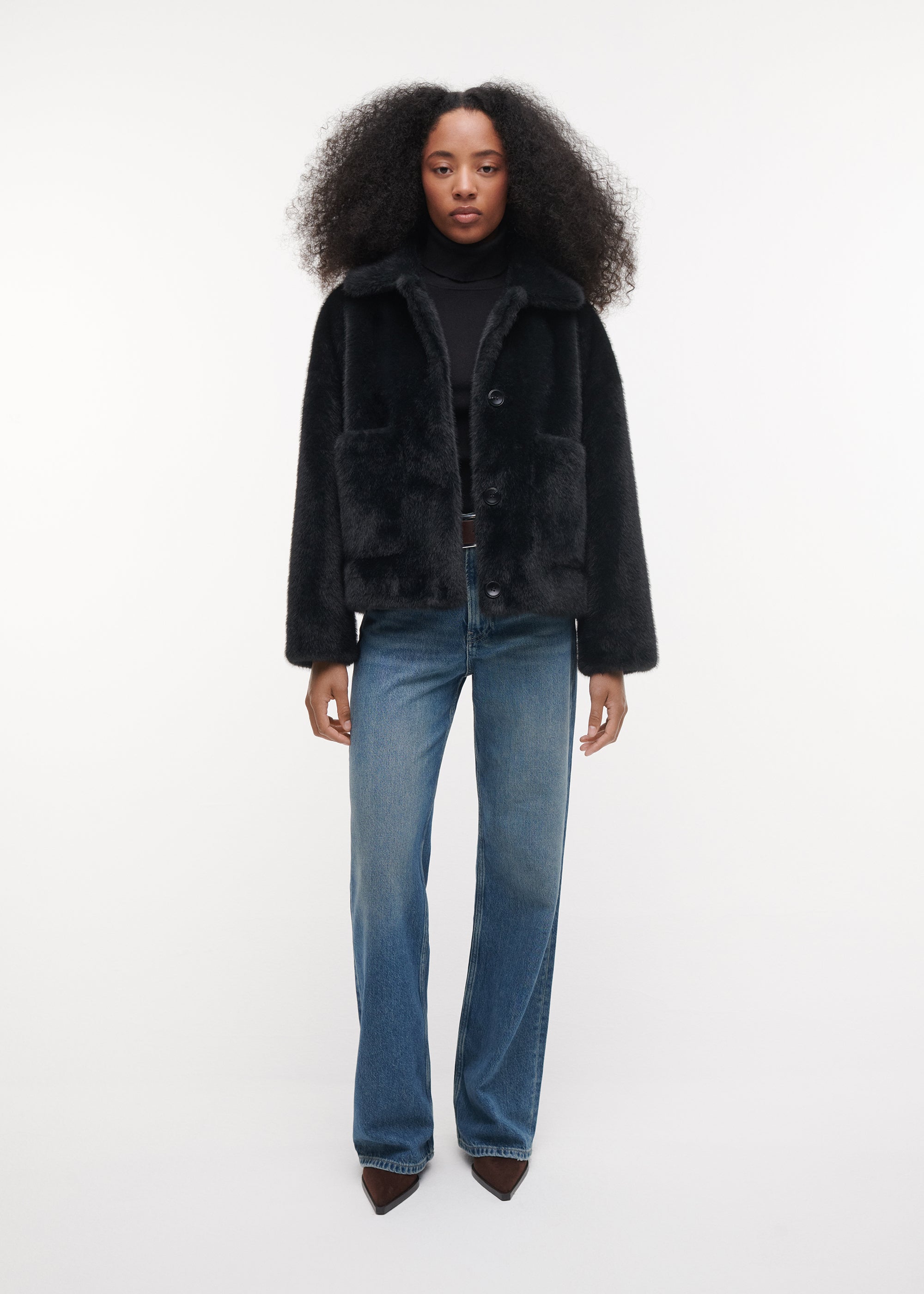 FAJE Reversible Faux Fur Jacket | Dark Grey