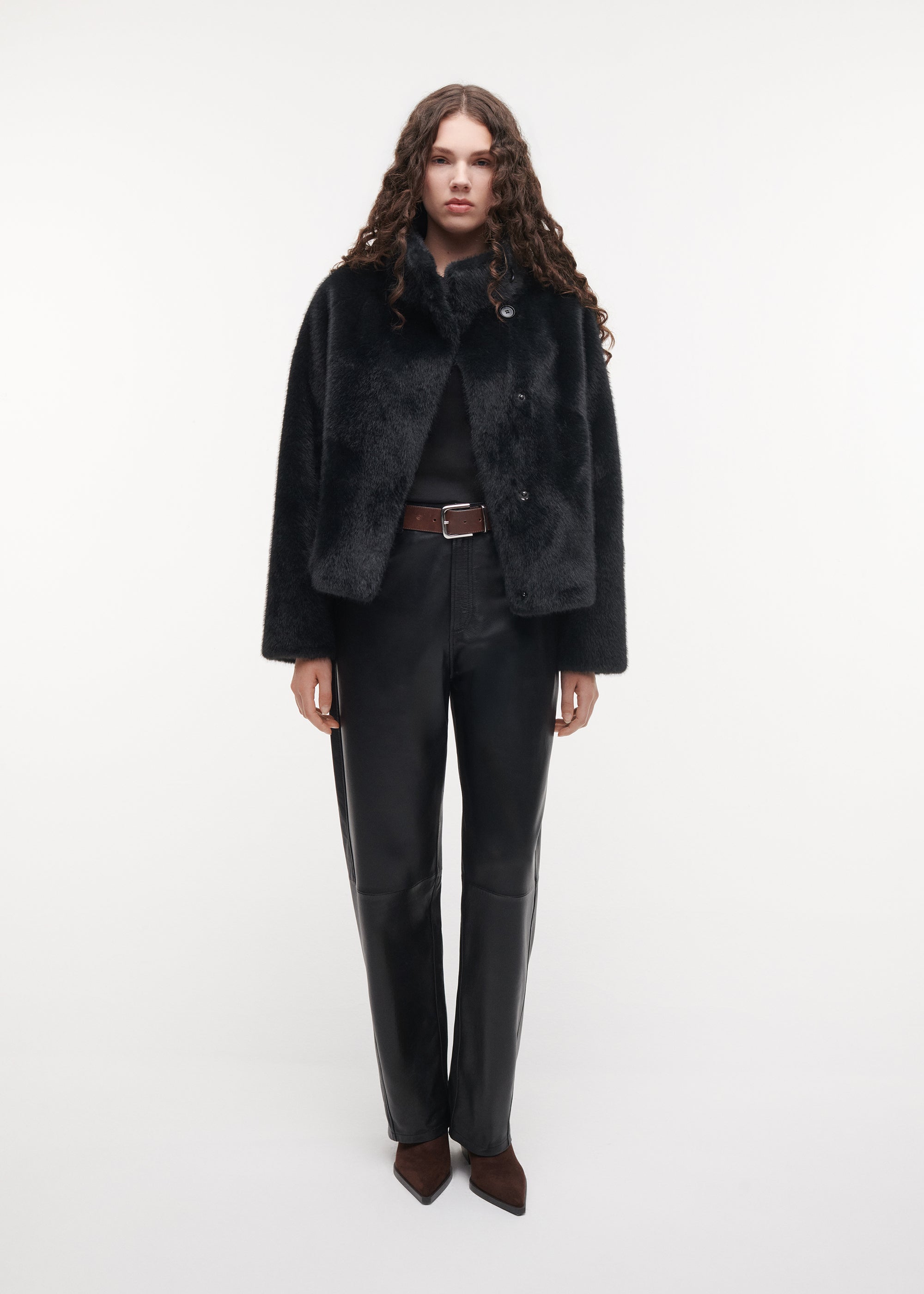 MALLOW Cropped Faux Fur Jacket | Dark Grey