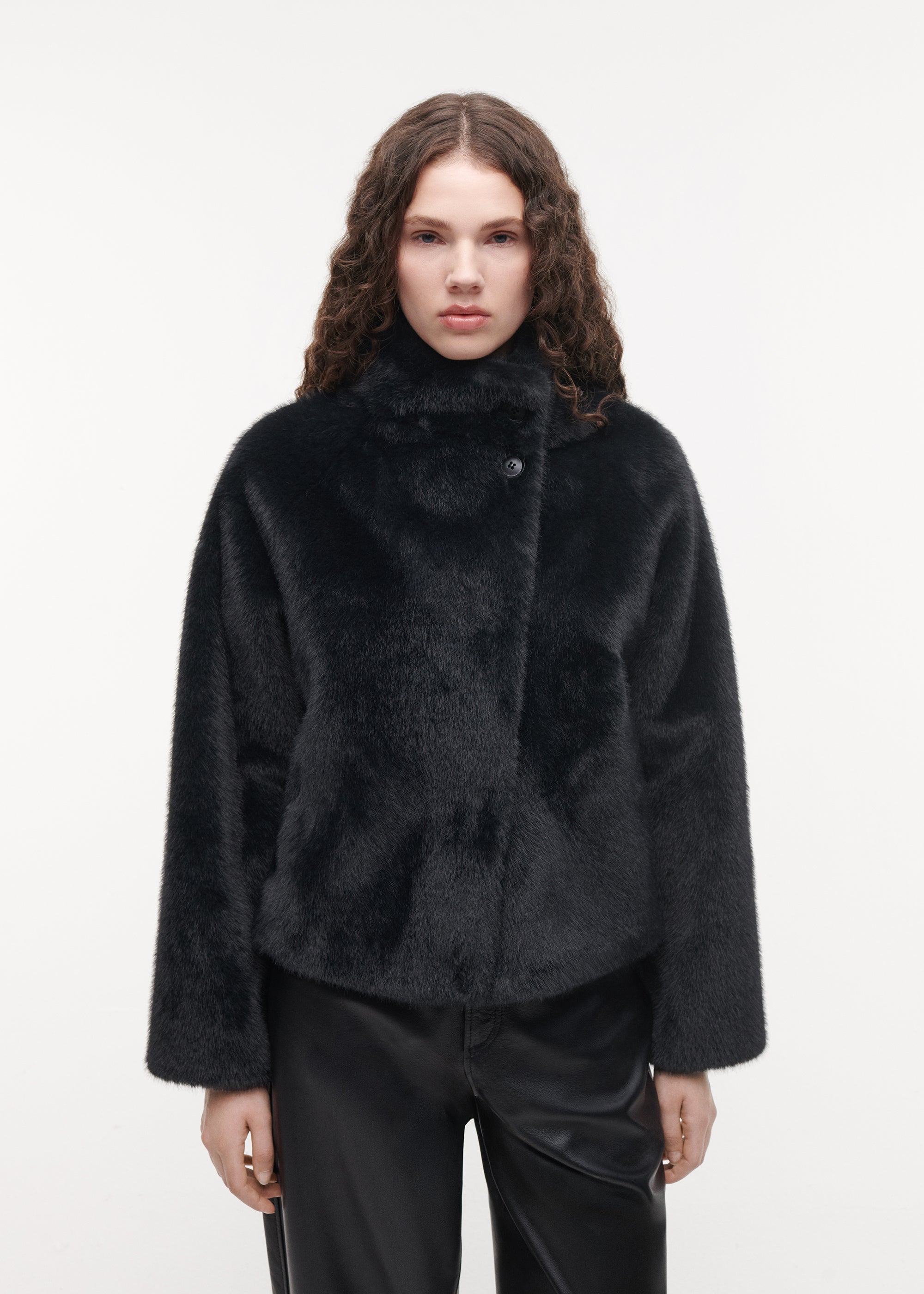 MALLOW Cropped Faux Fur Jacket | Dark Grey