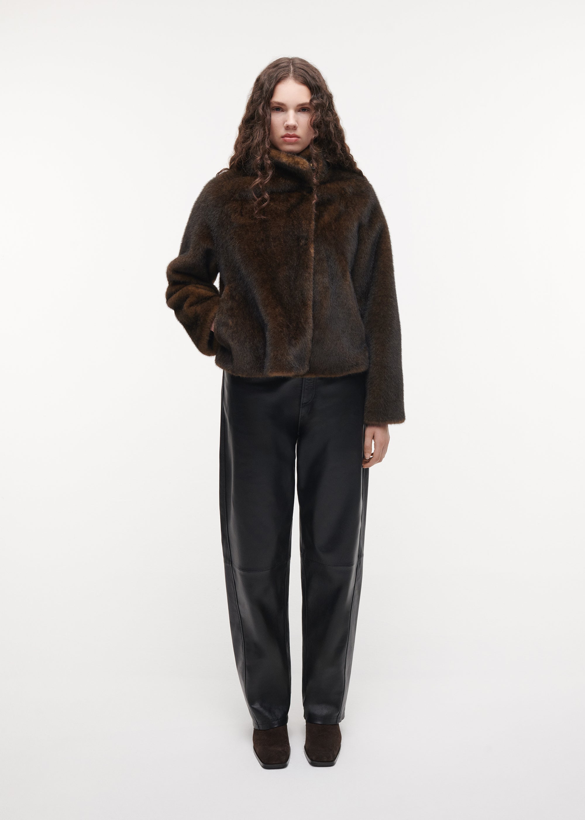 MALLOW Cropped Faux Fur Jacket | Olive