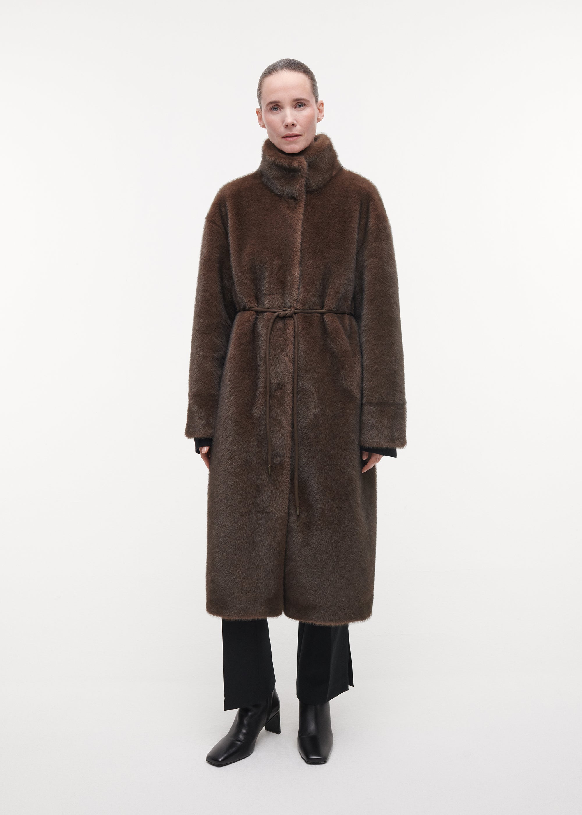 FREJA Long Faux Fur Coat | Choco