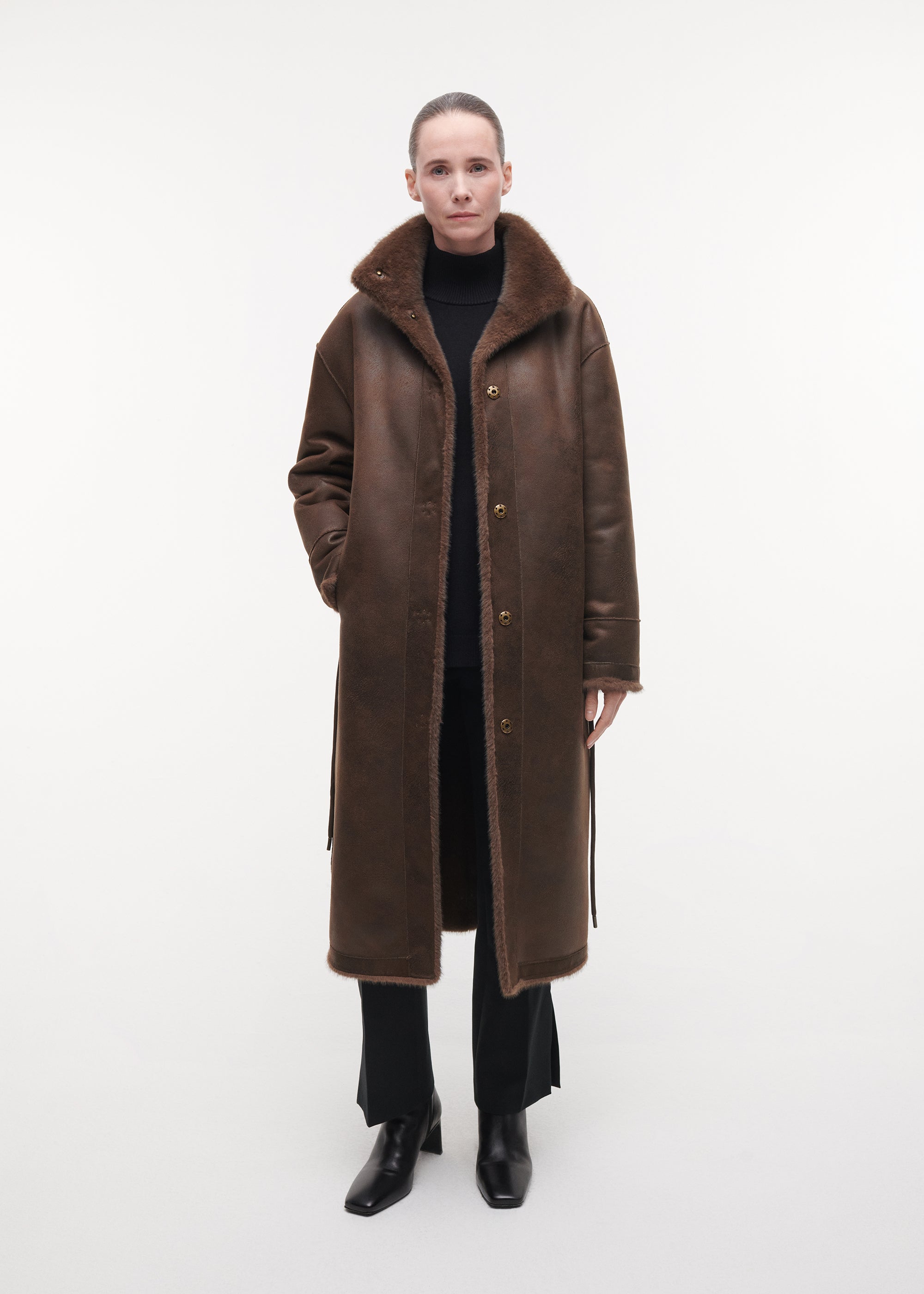 FREJA Long Faux Fur Coat | Choco