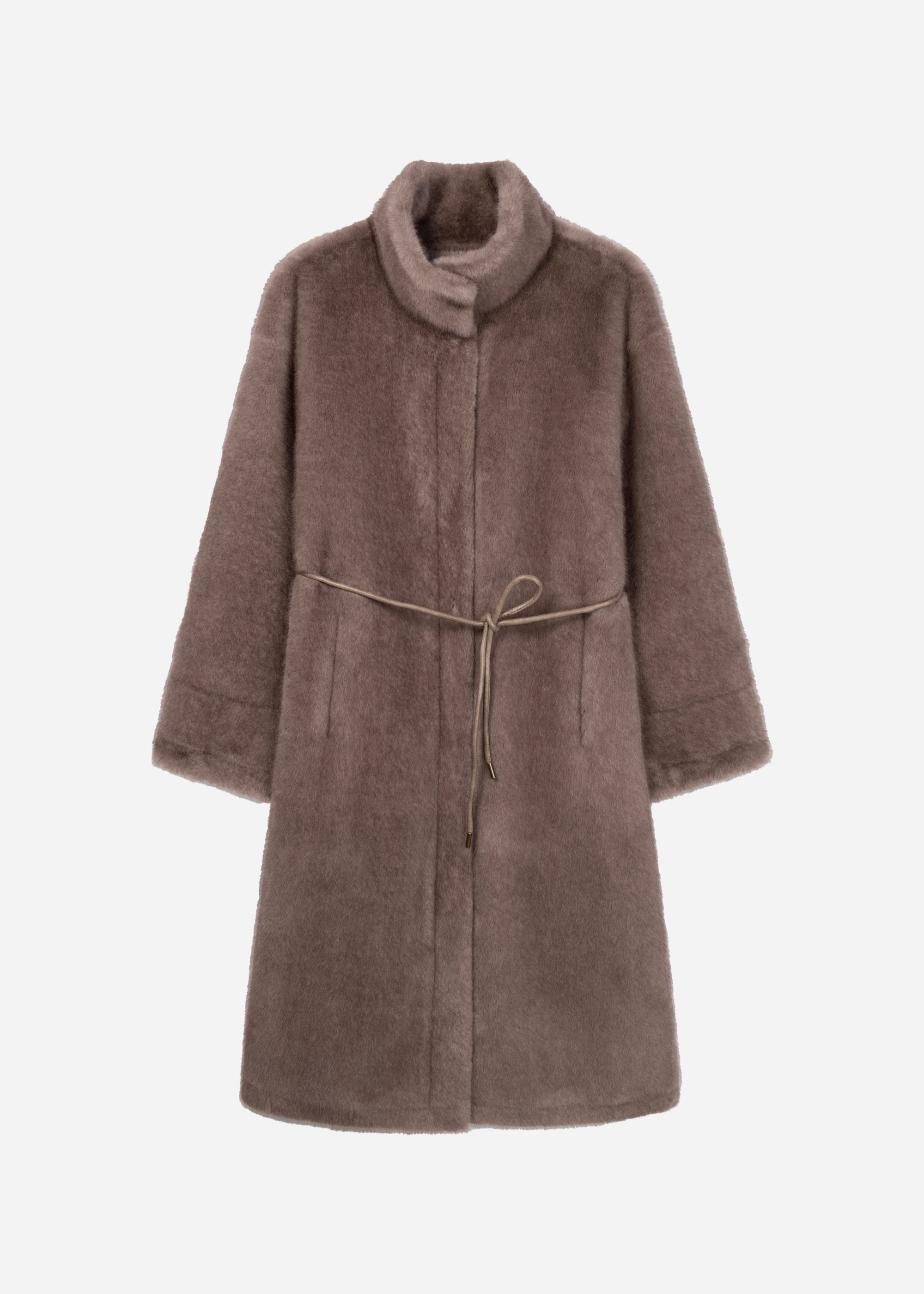 FREJA Long Faux Fur Coat | Pebble