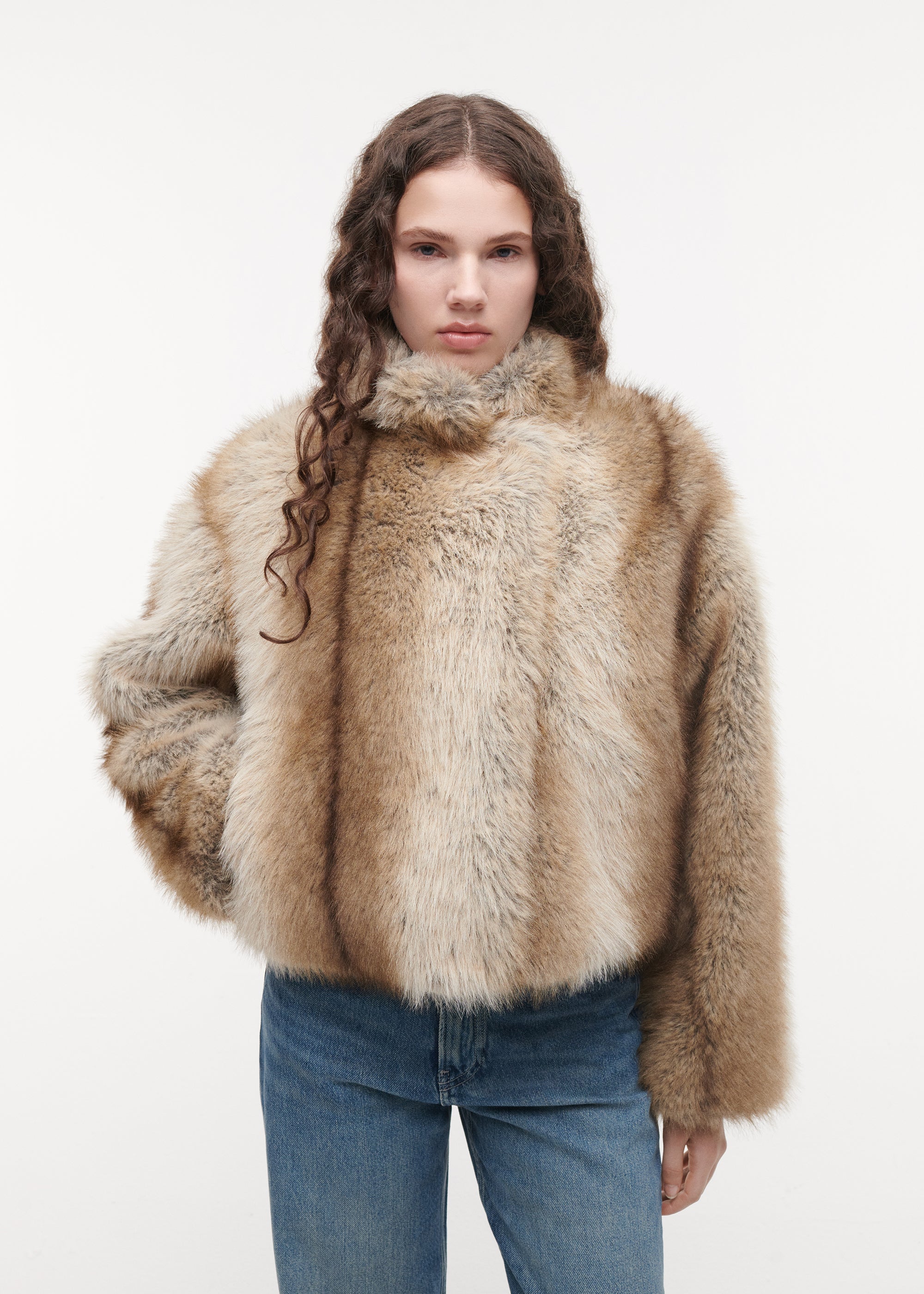 LUMI Cropped Faux Fox Jacket | Light Fox