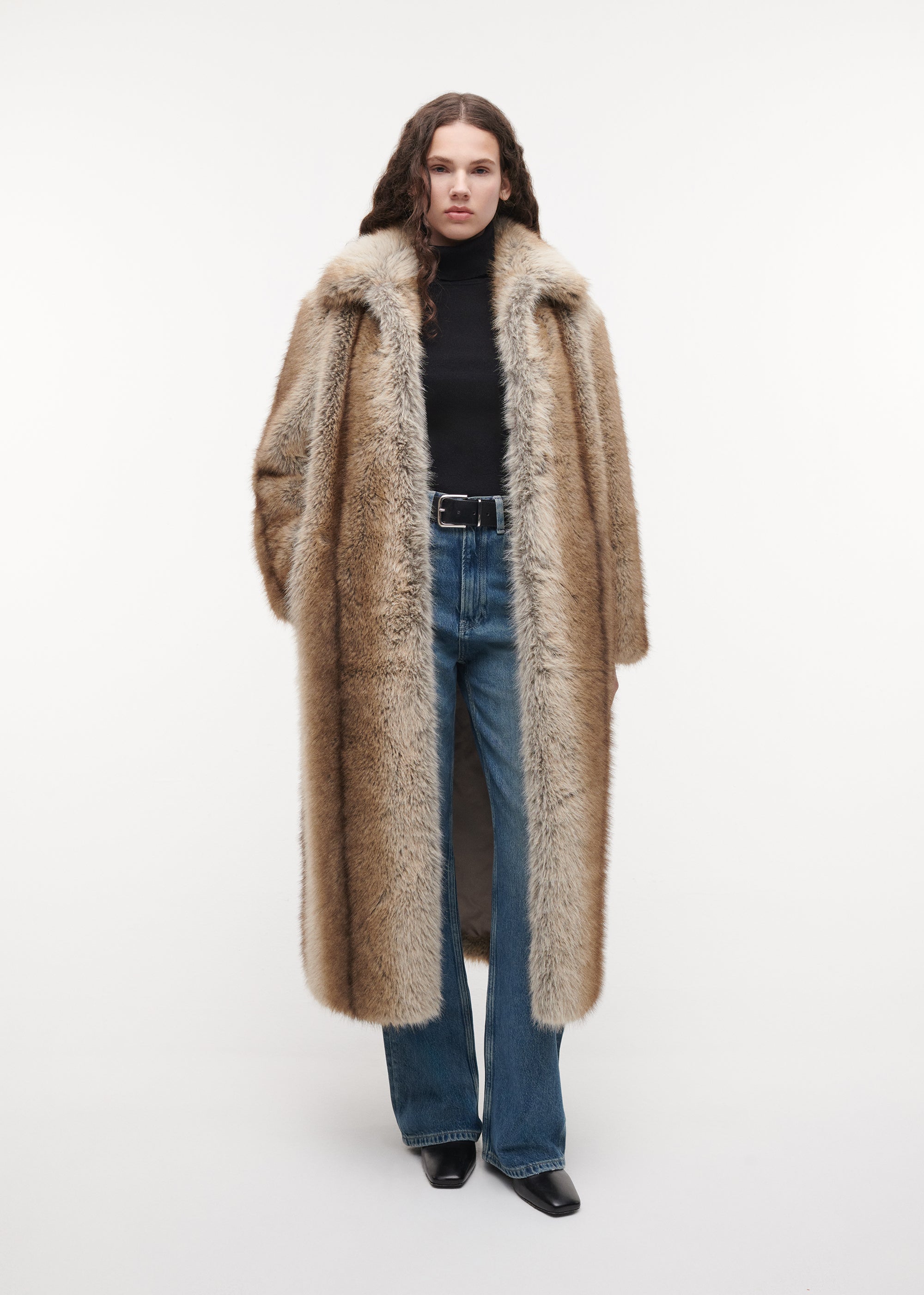 SCARLET Long Faux Fox Coat | LIGHT FOX