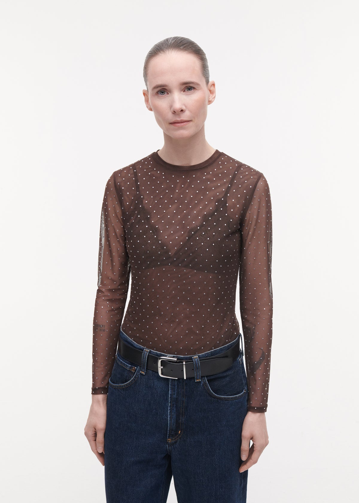INES Glitter Top | Dark Brown