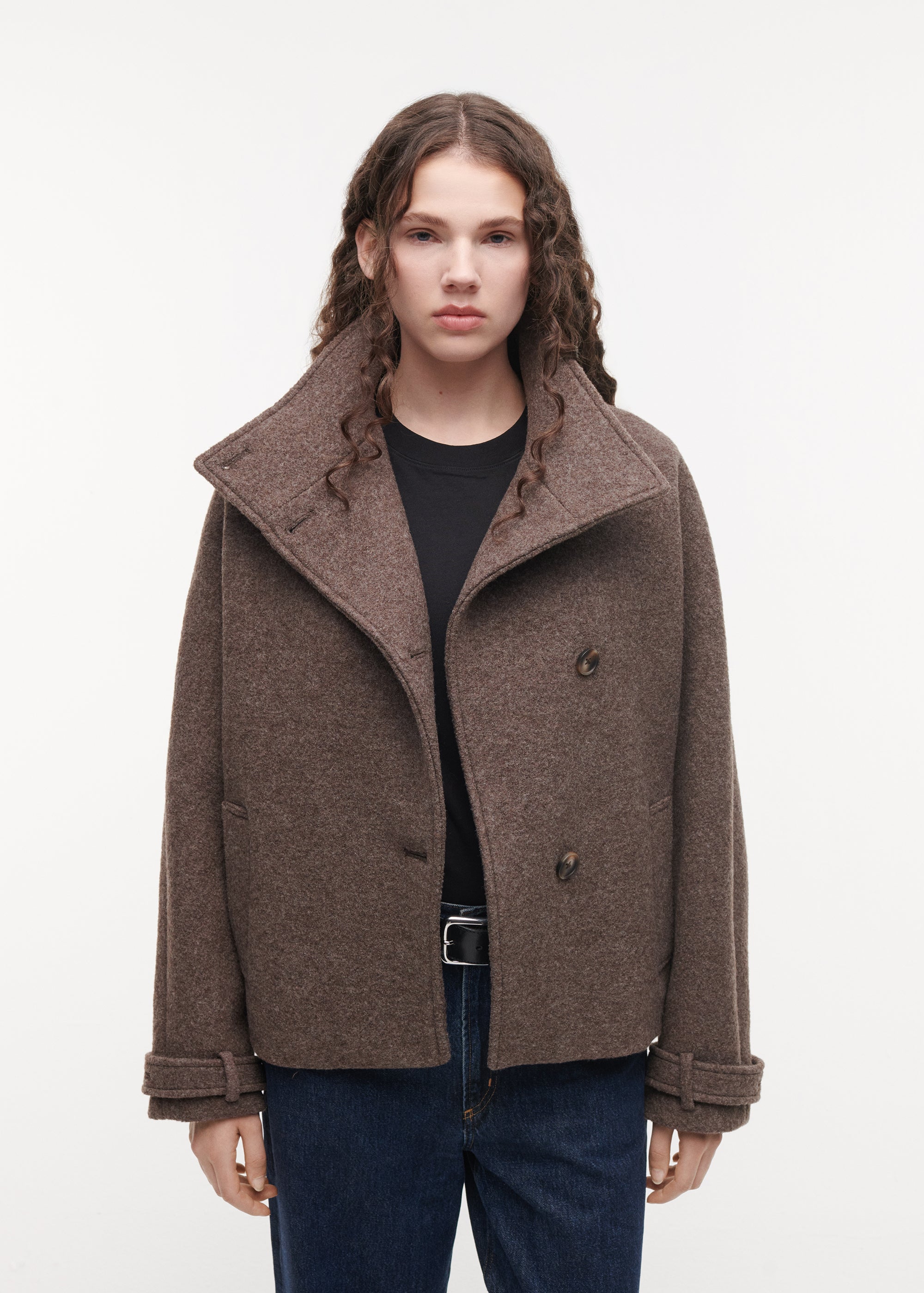 KAE Funnel Neck Wool Jacket | Pebble