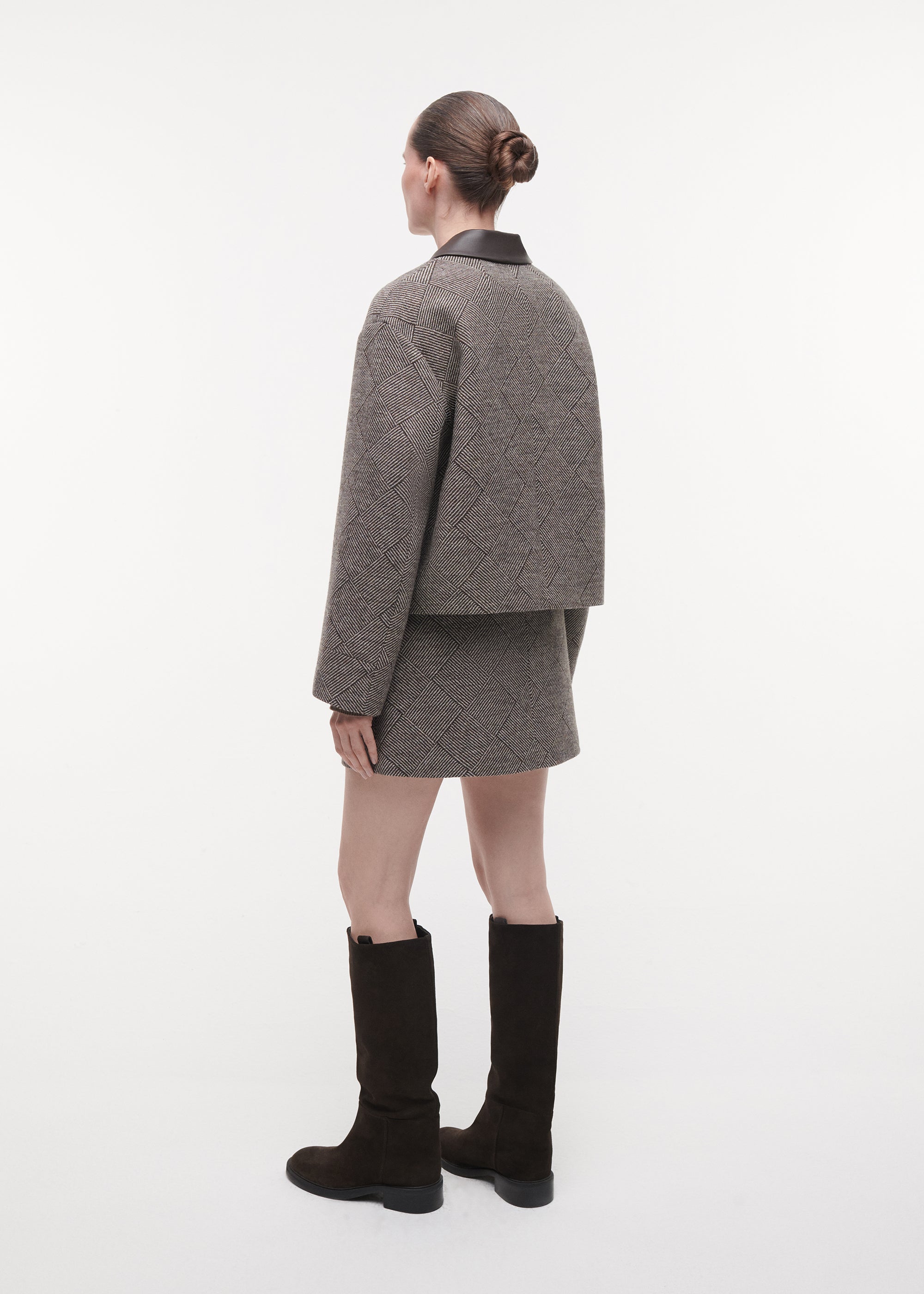 NICOLINA Tweed Wool Jacket | Dark Brown Print
