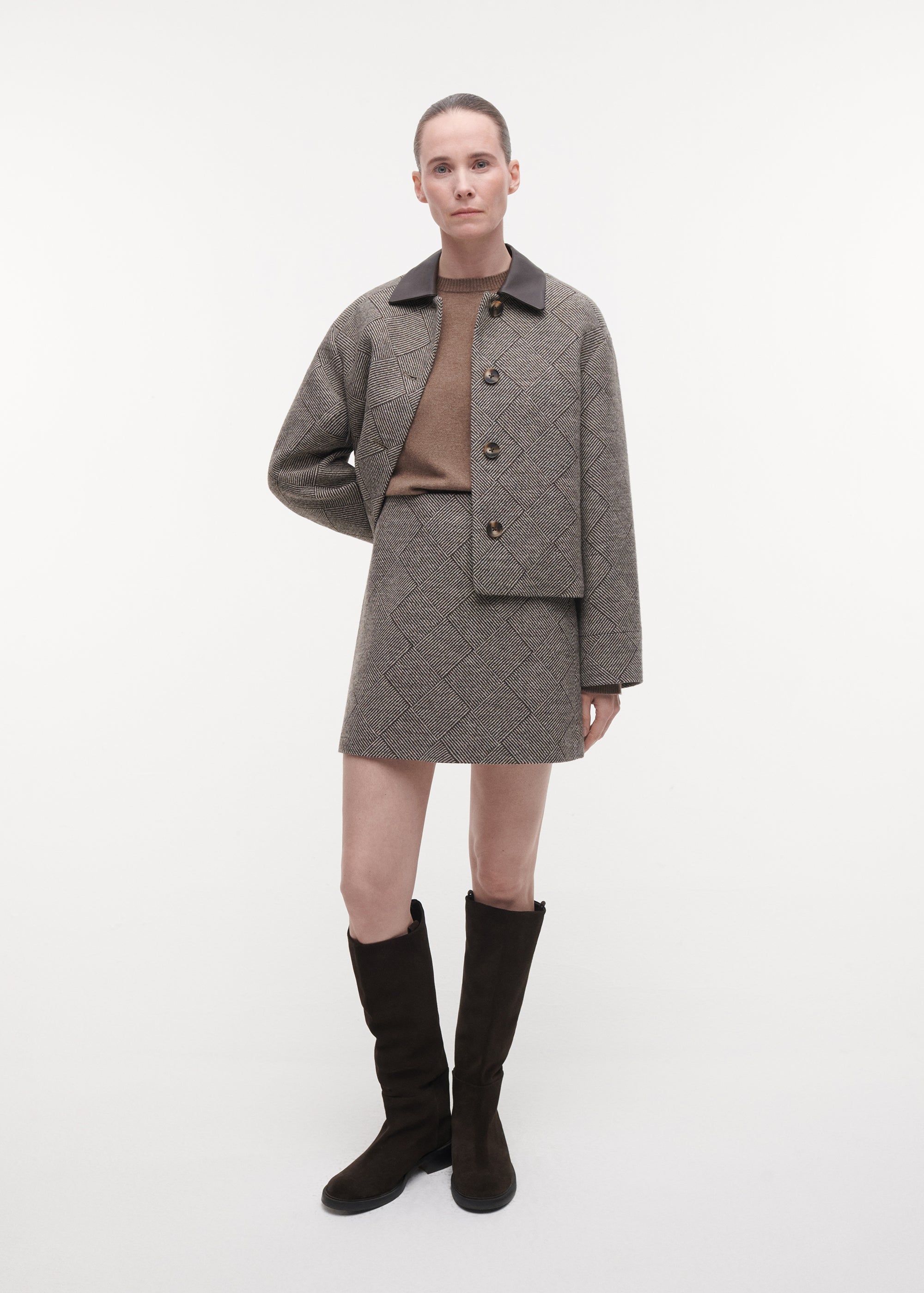 LILIANA Tweed Wool Mini Skirt | Dark Brown Print