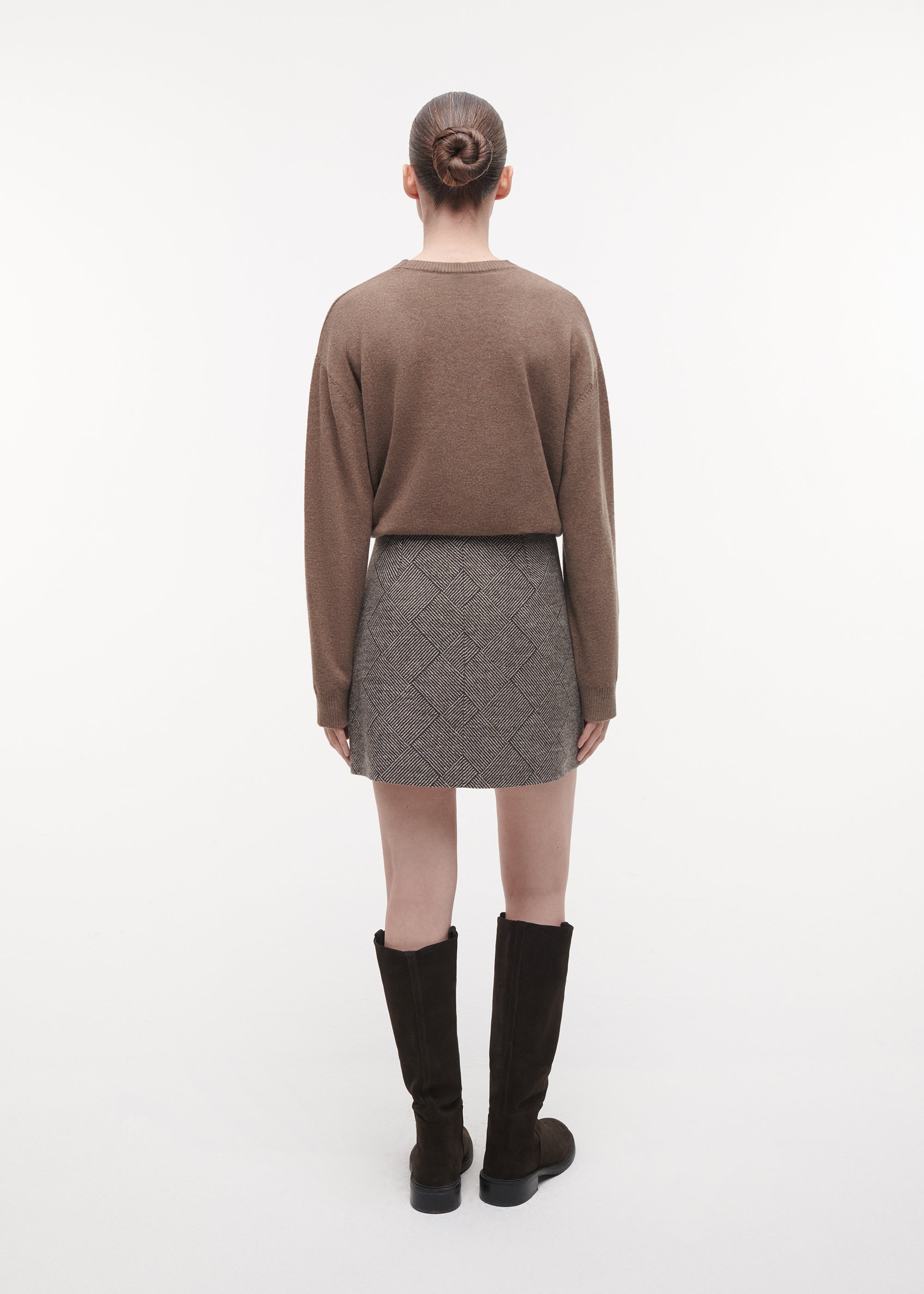 LILIANA Tweed Wool Mini Skirt | Dark Brown Print