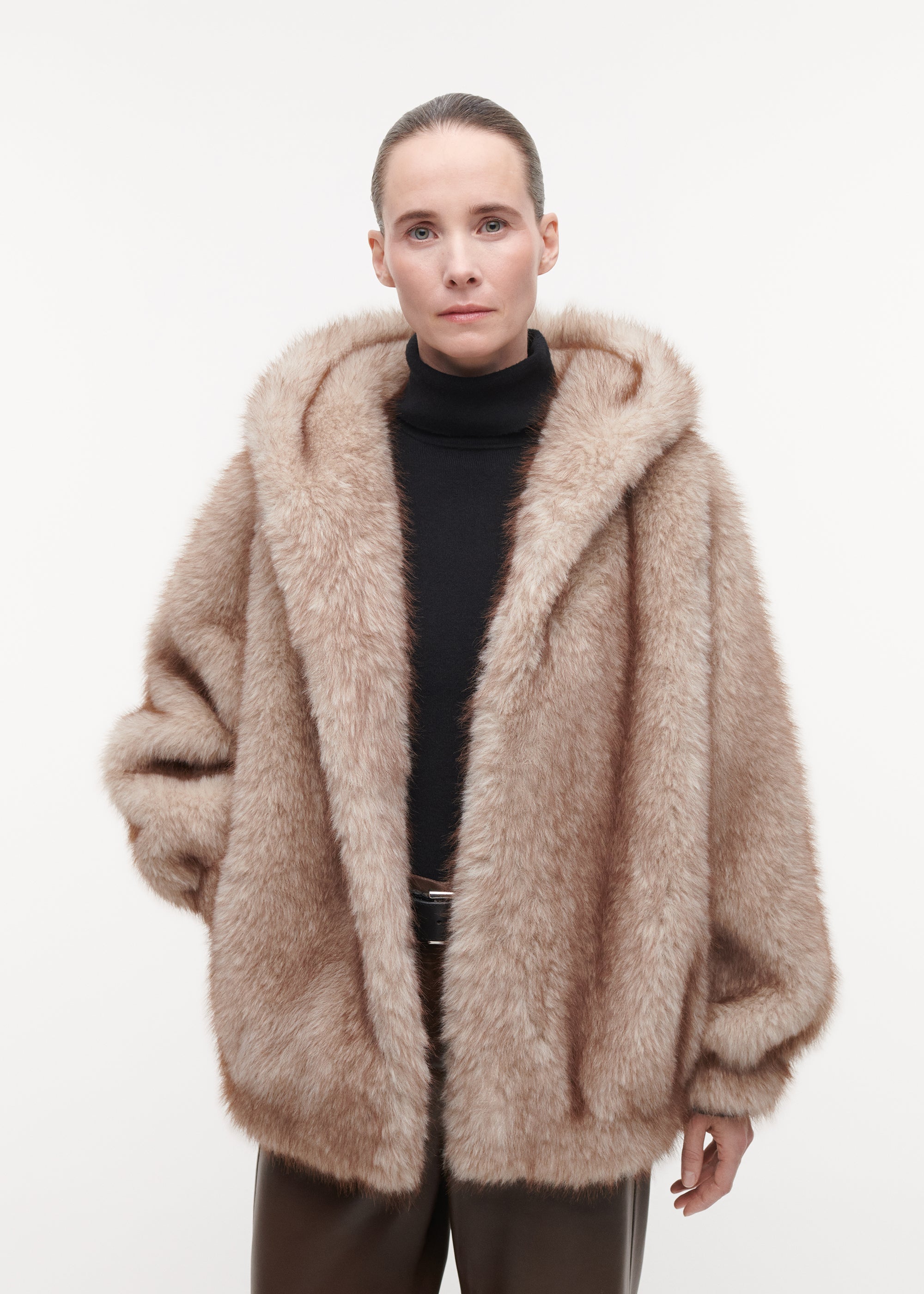 HAILEY Long Faux Fur Jacket | Beige