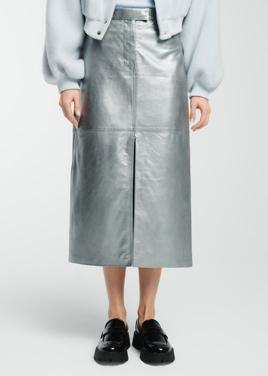 JEZRA Leather Metallic Skirt