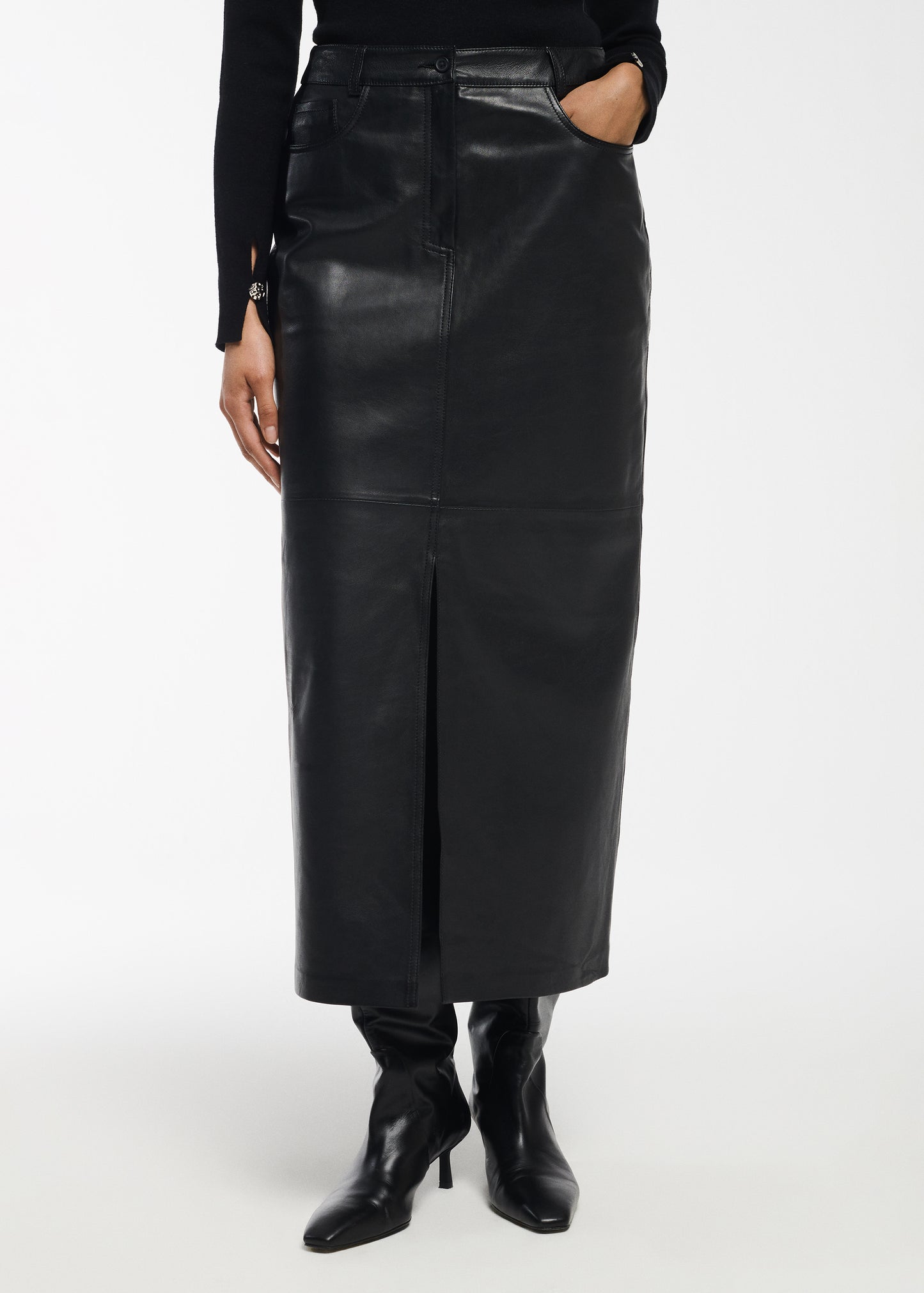 BARA Leather Midi Skirt