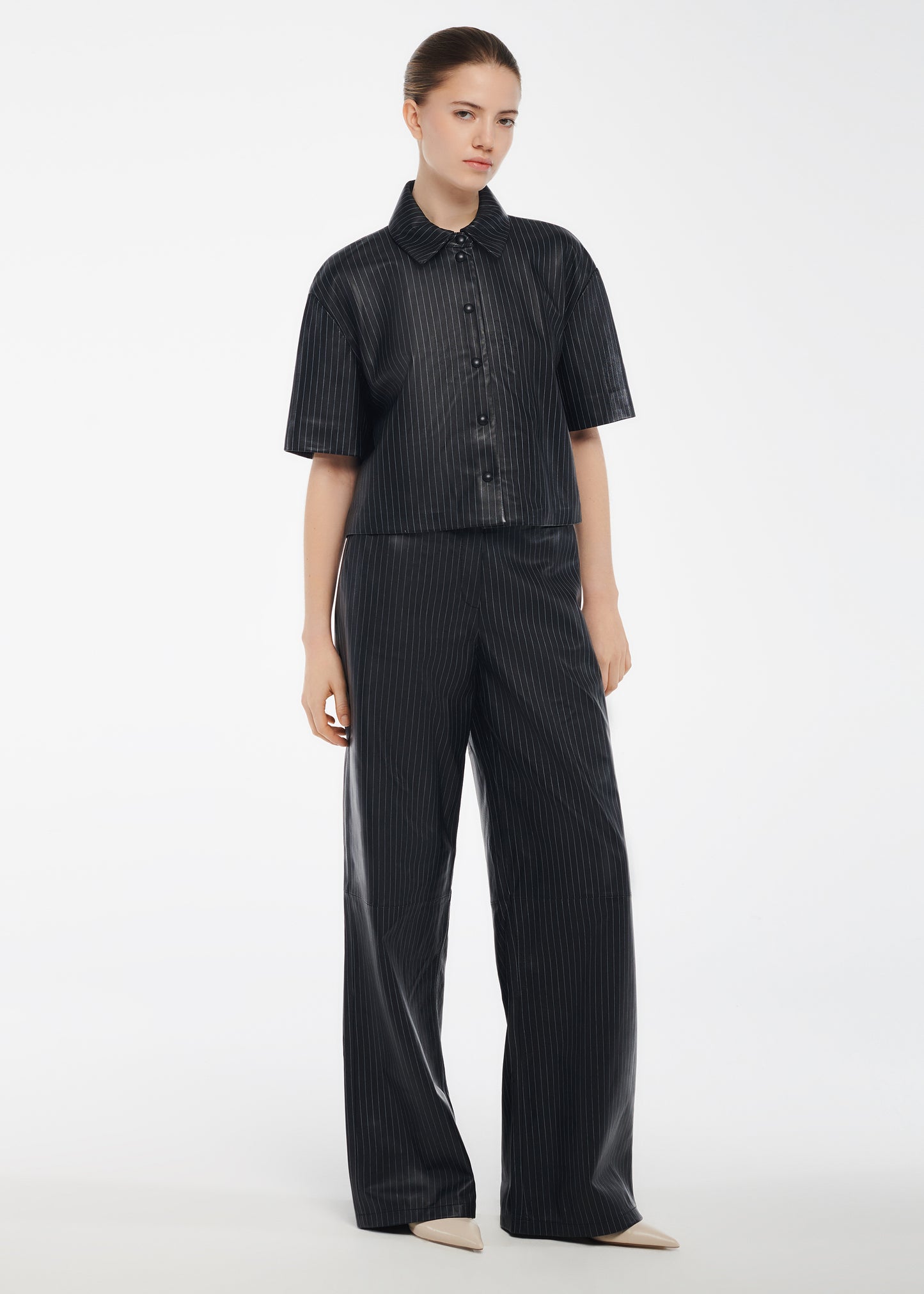 MYRA Leather Pinstripe Trousers