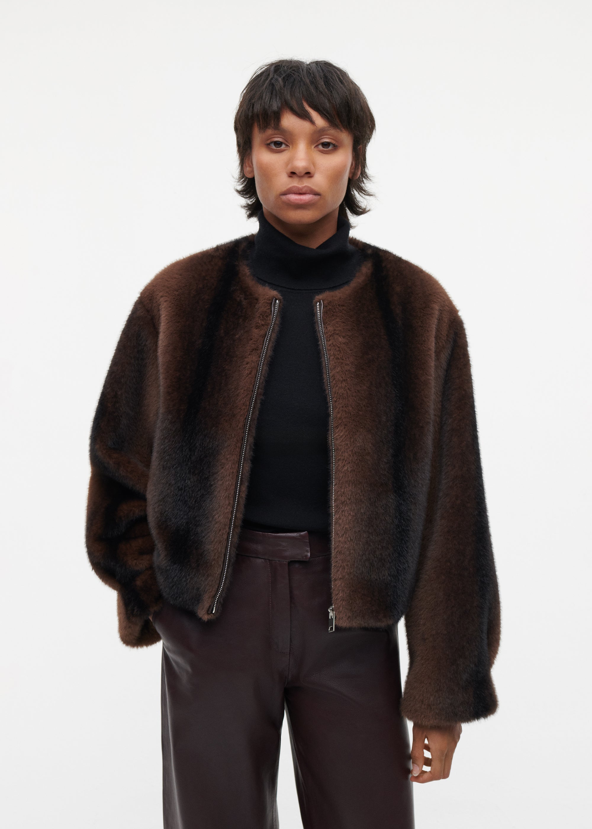 CELESTE Faux Mink Bomber Jacket