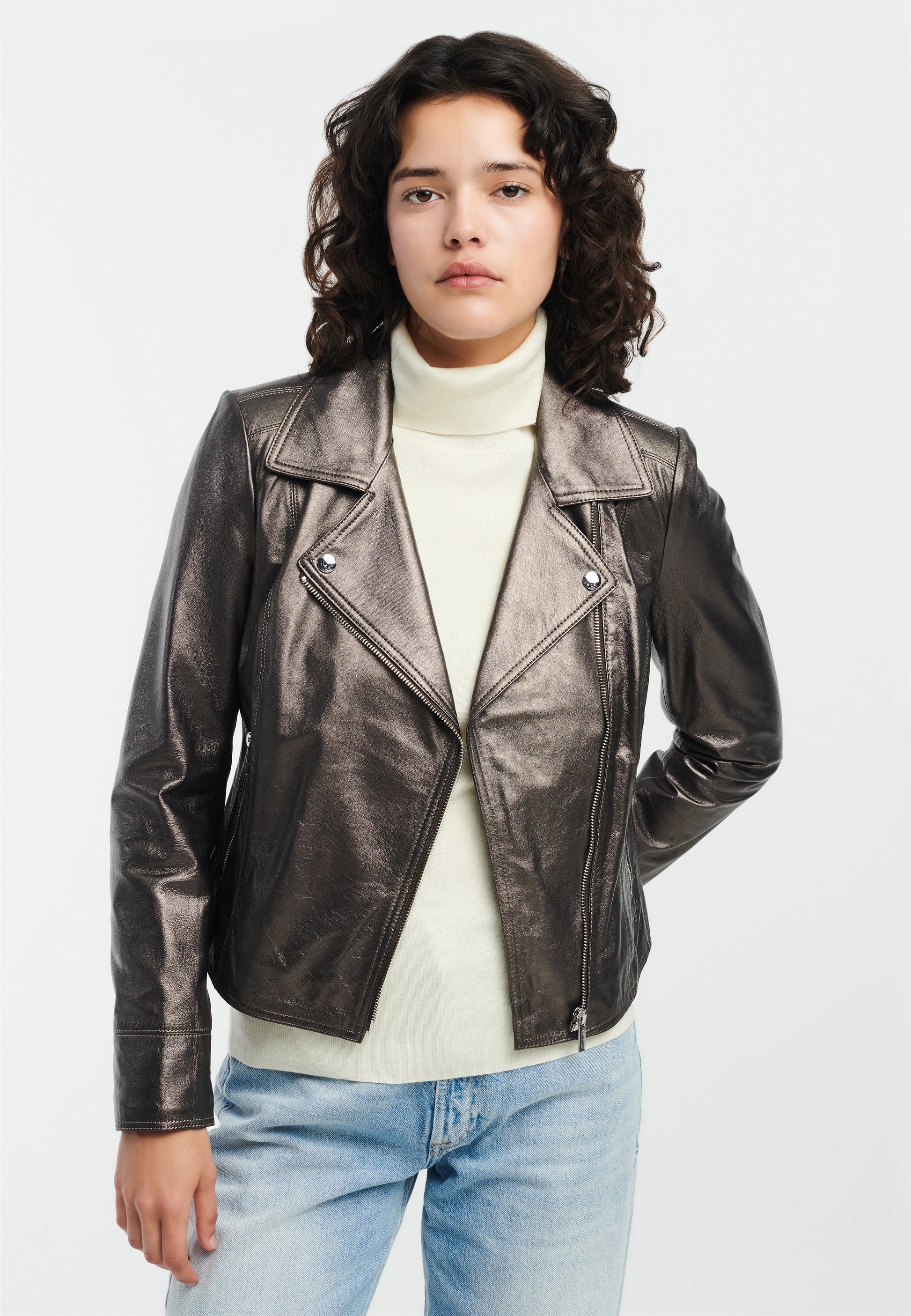 LOVATO Metallic Leather Biker Jacket – STUDIO AR