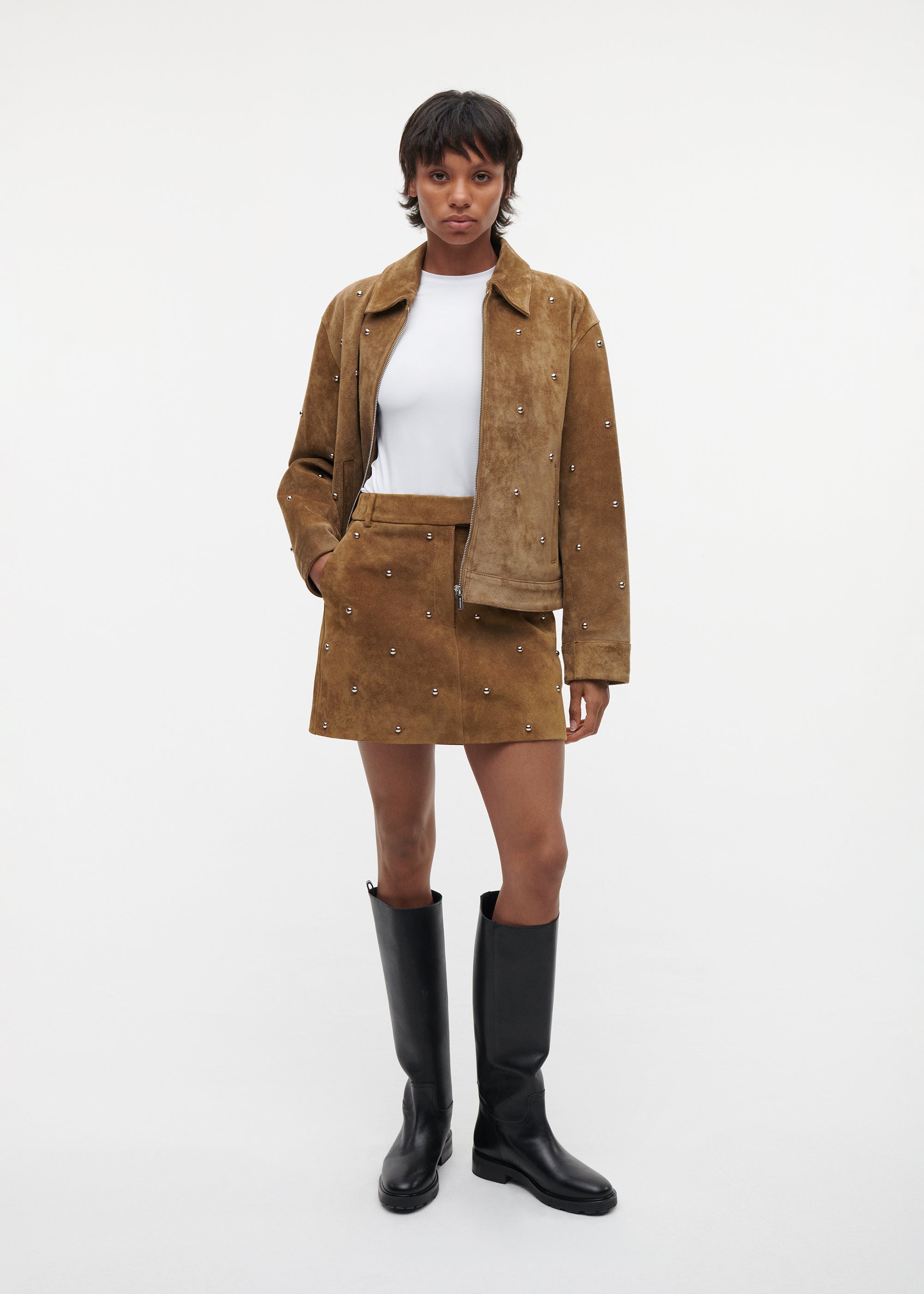 REEVE Gritty Suede Studs Skirt